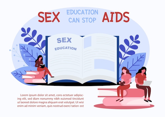 Vector world aids day poster's concept of sex education in cartoon character and flat style