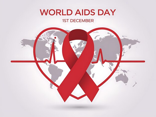 Vector world aids day red ribbon awareness poster with global health focus