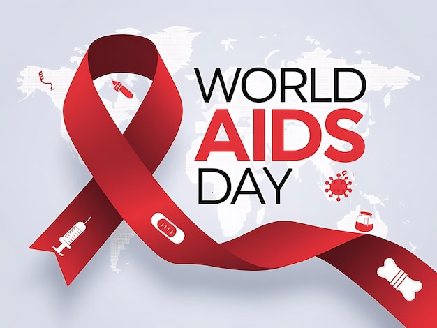 Vector world aids day red ribbon awareness poster with global health focus