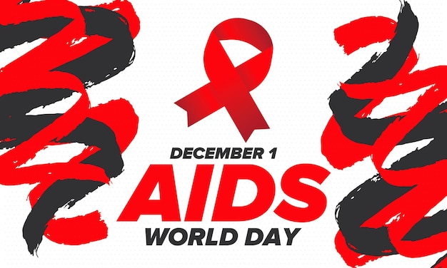 Vector world aids day red ribbon symbol awareness and prevention hiv medical healthcare protection art