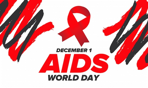 Vector world aids day red ribbon symbol awareness and prevention hiv medical healthcare protection art