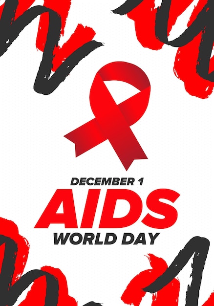 Vector world aids day red ribbon symbol awareness and prevention hiv medical healthcare protection art