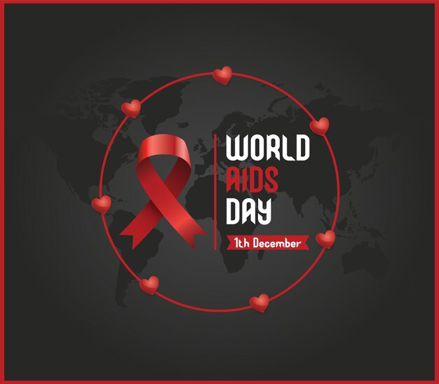 Vector world aids day ribbon 1st december world aids day concept with black background banner poster