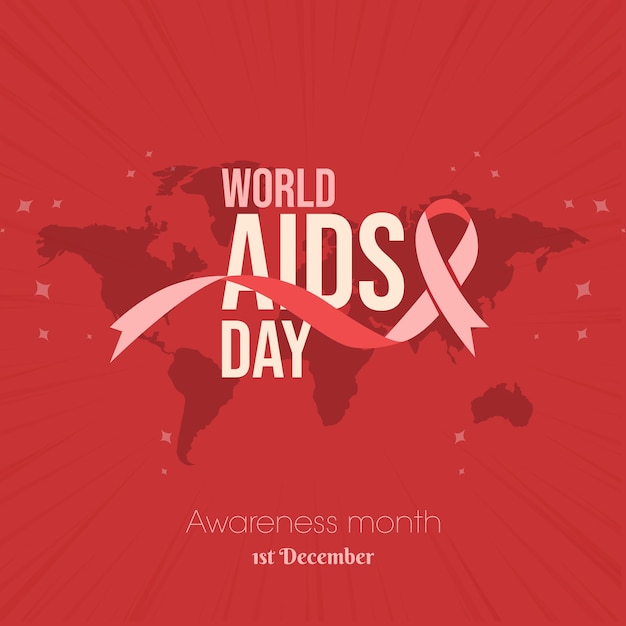 World Aids Day With Aids Awareness Ribbon. Lettering poster.