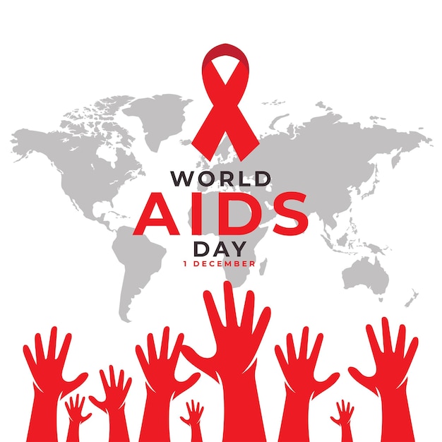 World AIDS Dayhand with red ribbon Aids Awareness icon design for poster banner vector illustration isolated on white background