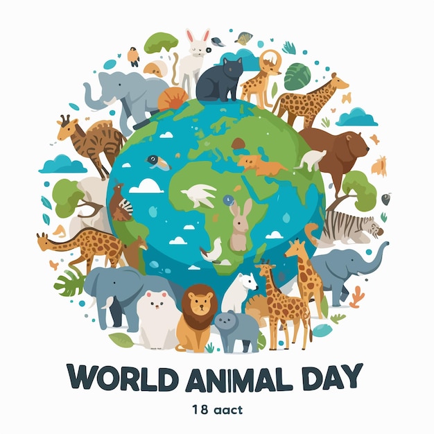 Vector world animal day background flat drawn vector illustration