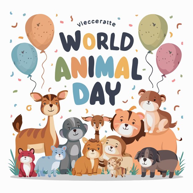 Vector world animal day background flat drawn vector illustration