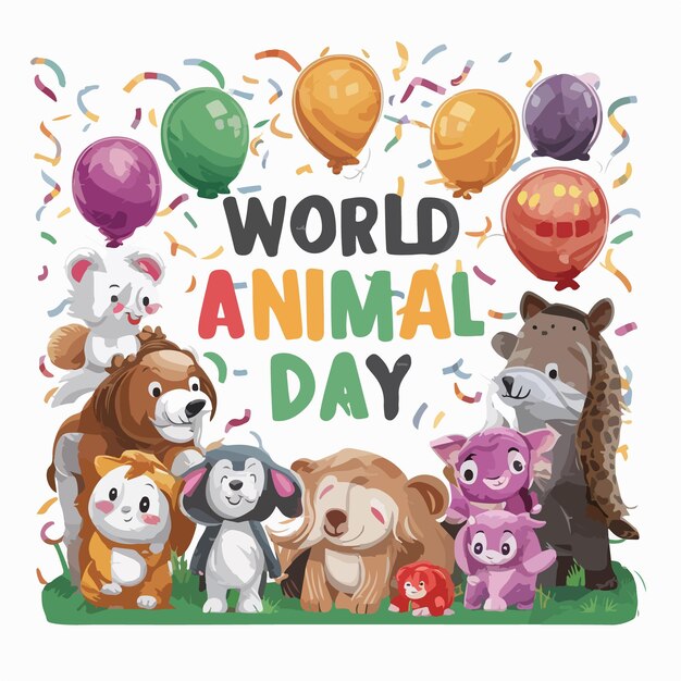 Vector world animal day background flat drawn vector illustration