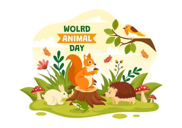 World Animal Day Illustration with Various Animals or Wildlife for Habitat Protection and Forest