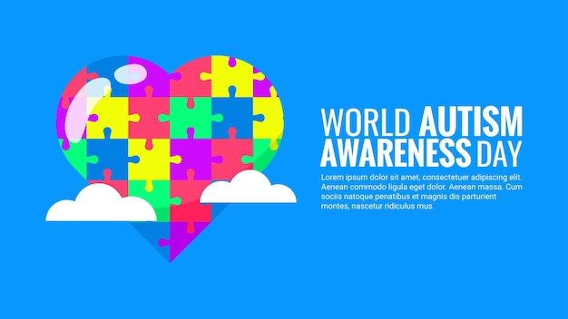 World autism awareness day banner horizontal on blue background