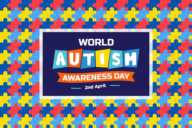 Vector world autism awareness day pattern background with colorful puzzles