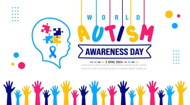 World autism awareness day people raising hands background template celebrated in 2 April