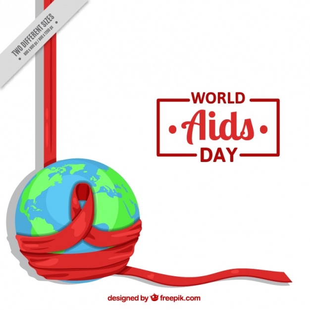 Vector world background with red ribbon for world aids day