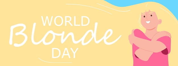 World blonde day poster with long haired woman vector illustration