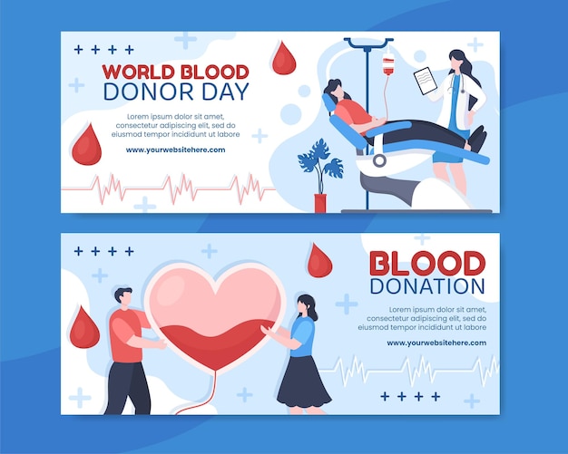 World Blood Donor Day Banner Template Flat Cartoon Background Vector Illustration