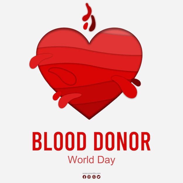 World Blood Donor Day concept background Awareness vector banner with red paper cut blood heart