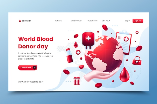 World blood donor day landing page in realistic style