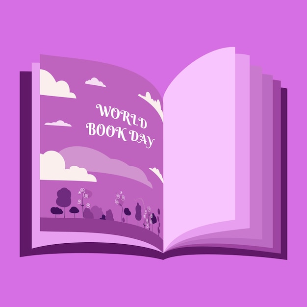 World Book Day A book with a illustration of the sky with clouds Flat vector illustration