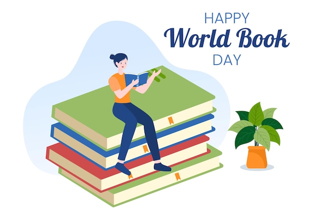 World Book Day Flat Cartoon Background Illustration Stack of Books to Reading Increase Insight and Knowledge Suitable for Wallpaper or Poster