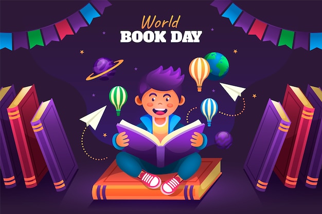 World book day flat cartoon composition