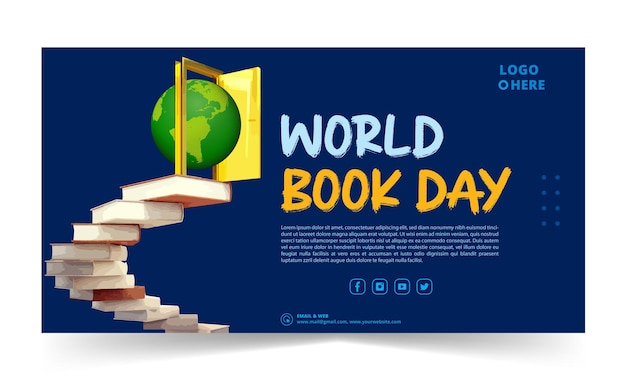 Vector world book day horizontal banner