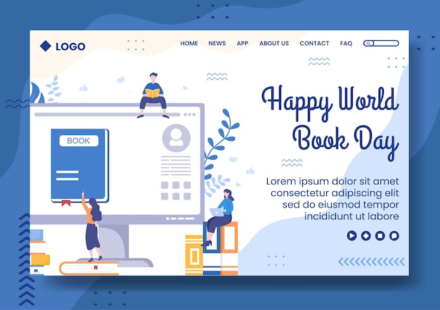 World Book Day Landing Page Template Flat Education Illustration Editable of Square Background