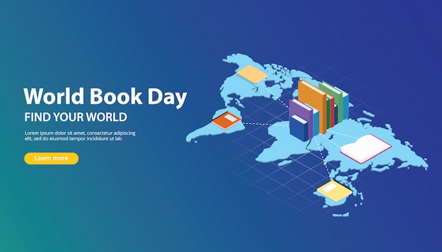 World book day website banner design with world maps