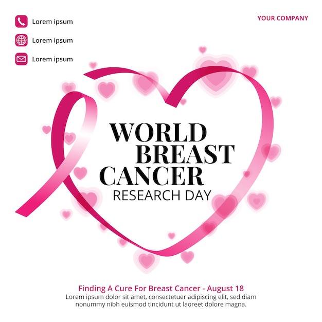 Vector world breast cancer research day with a love pink ribbon