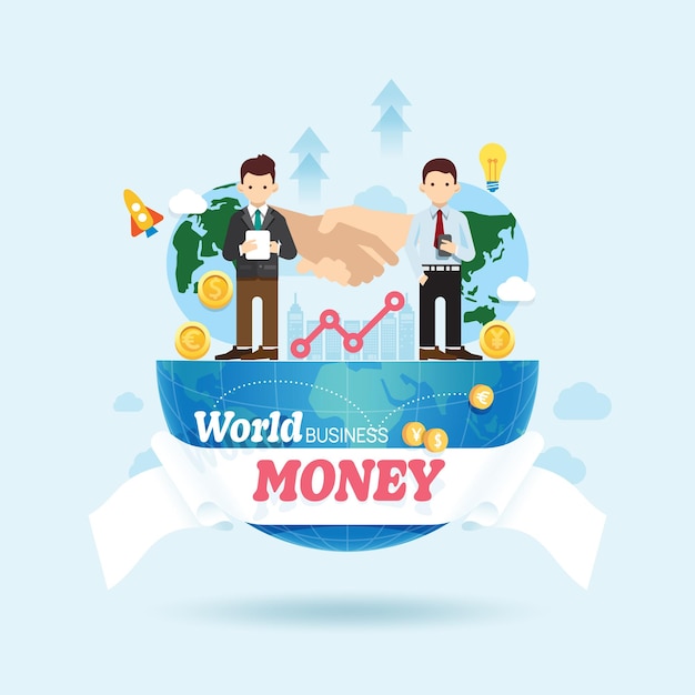 World business economy Global finance Infographic Flat icons design elementsmoney ConceptVector