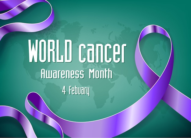 World Cancer Day awareness ribbon and map world