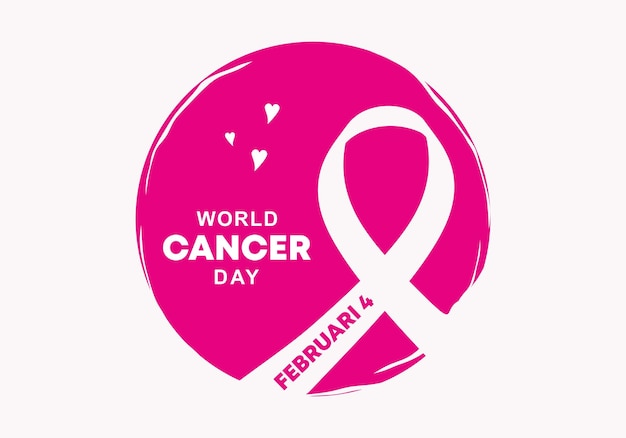 World cancer day background with purple circle and white ribbon isolated on white background