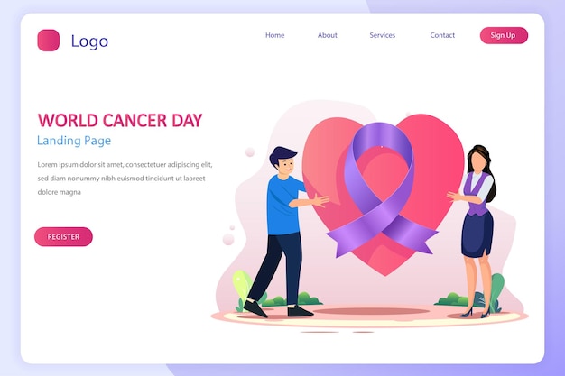 World cancer day concept Flat Style vector template suitable for Web Landing Page Background