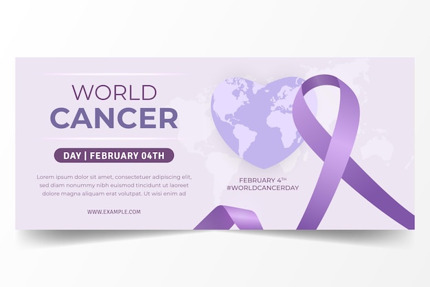 World Cancer Day February 4th horizontal banner with purple ribbon illustration