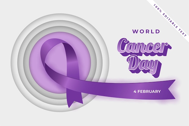 World cancer day purple paper cut with editable text effect