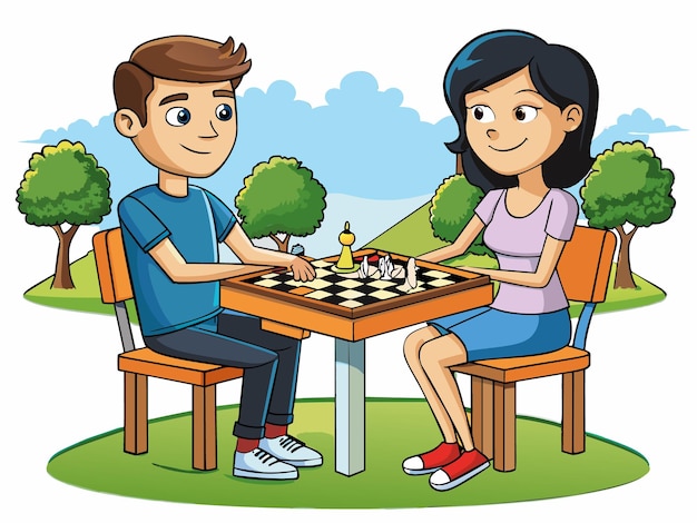 World Chess Day young couple engaged in a chess game vector and art