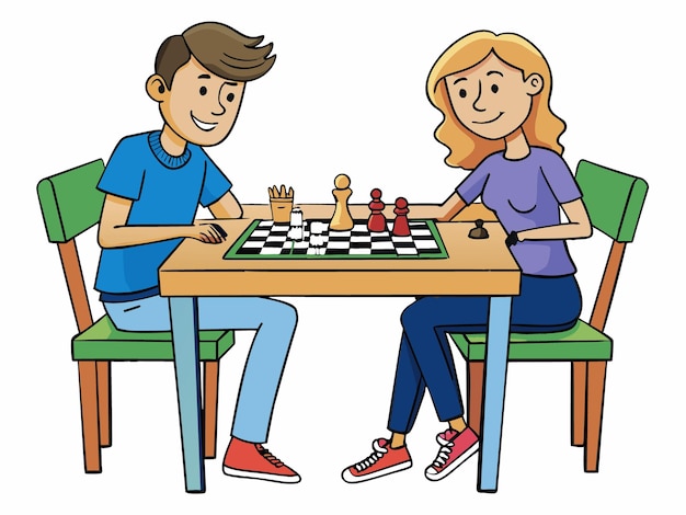 World Chess Day young couple engaged in a chess game vector and art