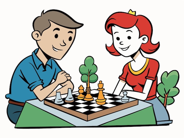 World Chess Day young couple engaged in a chess game vector and art