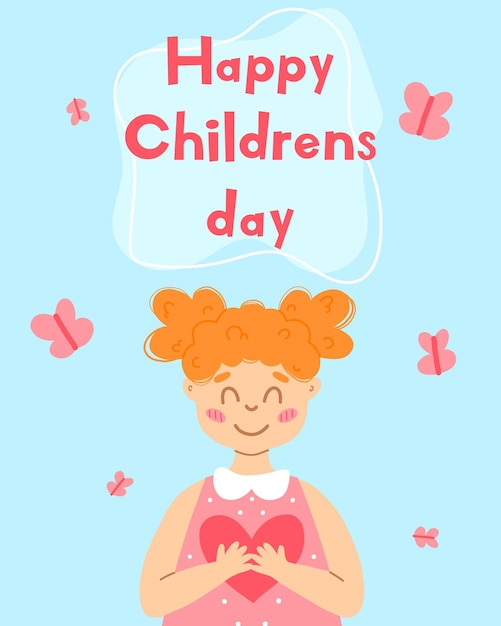 World Children's Day Poster with a cute girl and a heart in her hands