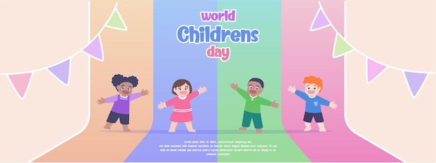 World childrens day   banner. group of kids flat colorful illustration