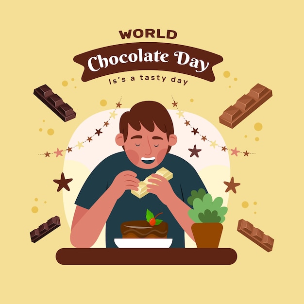 Vector world chocolate day hand drawn flat illustration