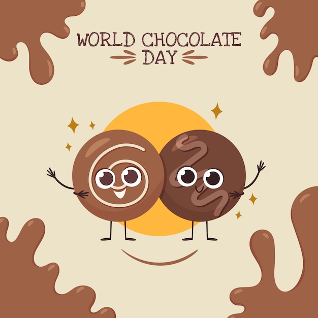 World chocolate day hand drawn flat illustration