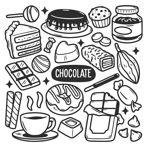 World Chocolate Day Stickers Hand Drawn Doodle Coloring Vector