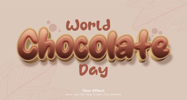 Vector world chocolate day with text effect editable 3d text style