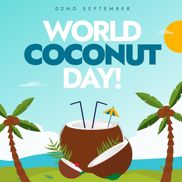 Vector world coconut day banner background post template 2nd sept coconut day banner with coconuts