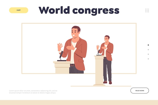 Vector world congress landing page for online service offering help in organization of business conference