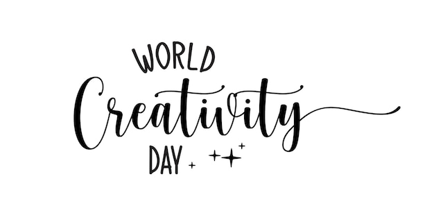 World Creativity Day phrase continuous one line calligraphy with white Background