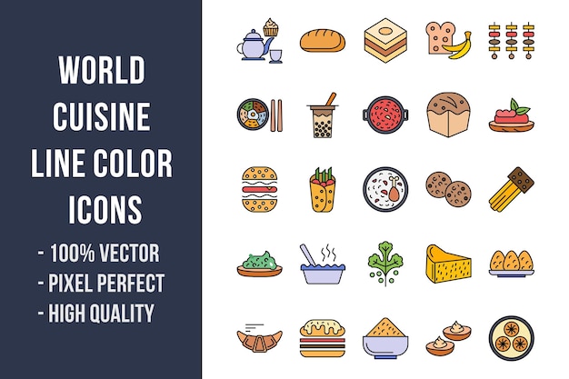 World Cuisine Line Color Icons