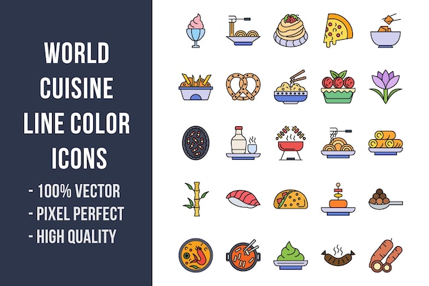 World Cuisine Line Color Icons