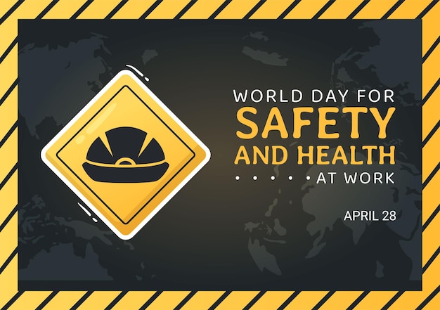 Vector world day of safety and health at work illustration with mechanic tool in hand drawn template