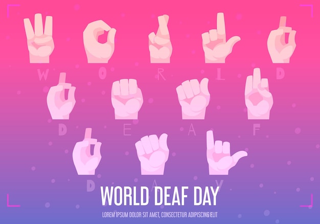 World deaf day poster with hand alphabet symbols flat  illustration